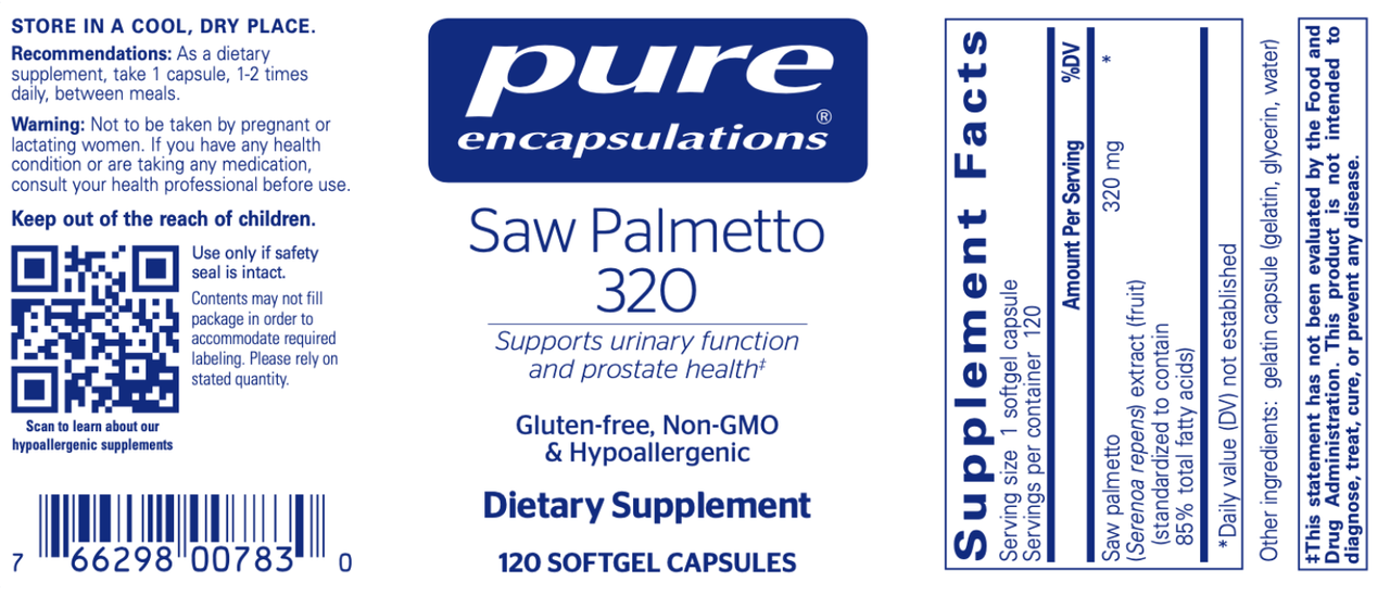Saw Palmetto 320 120 gels * Pure Encapsulations Supplement - Conners Clinic