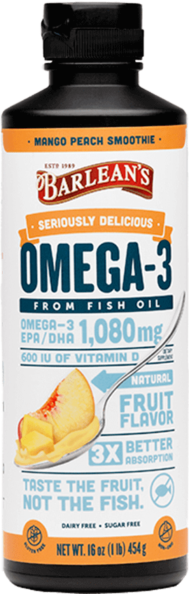 Seriously Delicious Omega-3 Mango Peach Smoothie 16 oz Barlean’s Supplement - Conners Clinic