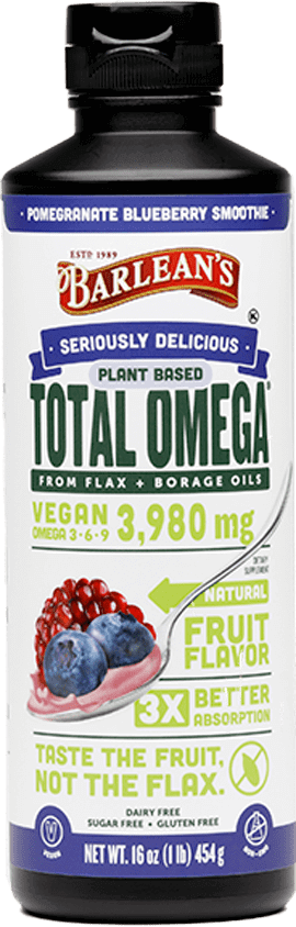 Seriously Delicious Plant Based Total Omega Pomegranate Blueberry Smoothie 16 oz Barlean’s Supplement - Conners Clinic