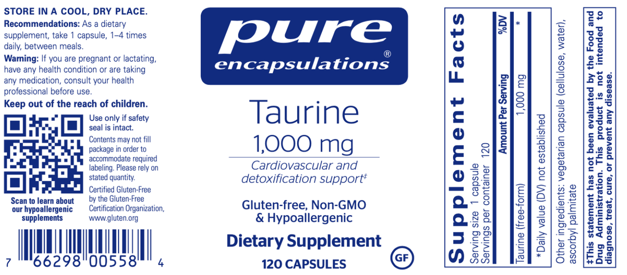 Taurine 1000 mg 120 vcaps * Pure Encapsulations Supplement - Conners Clinic