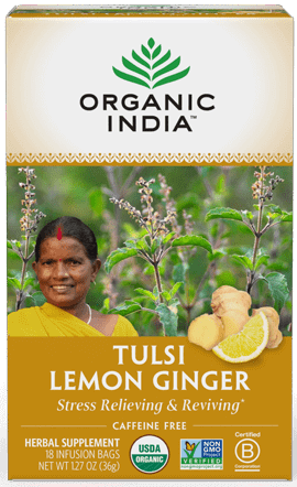 Tulsi Lemon Ginger 18 Bags Organic India Supplement - Conners Clinic