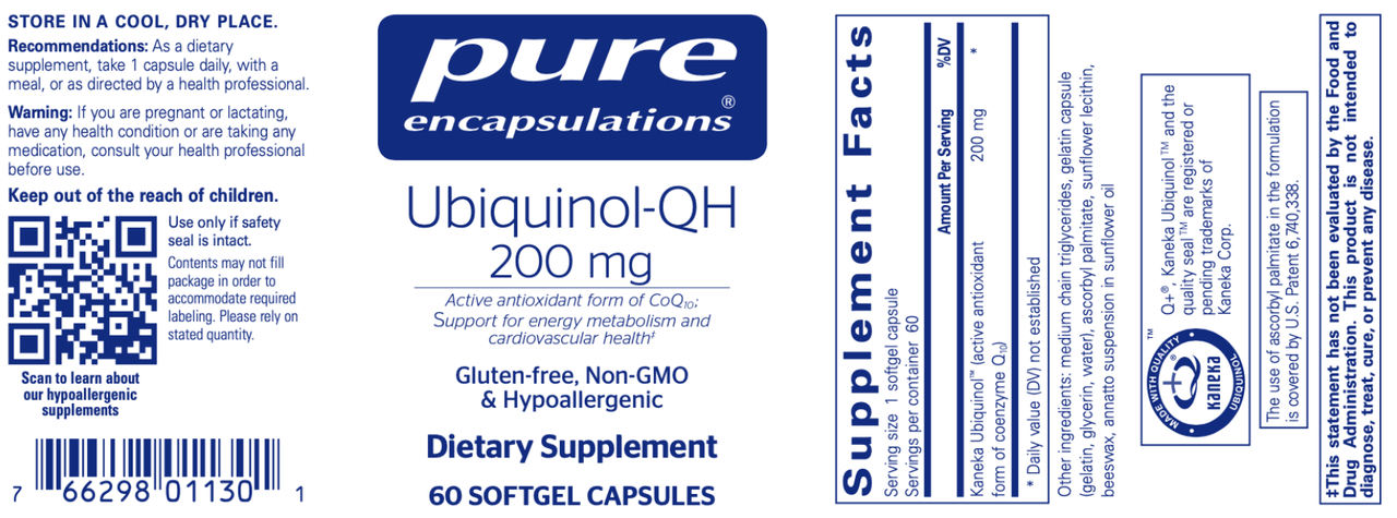 Ubiquinol-QH 200 mg 60 gels * Pure Encapsulations Supplement - Conners Clinic