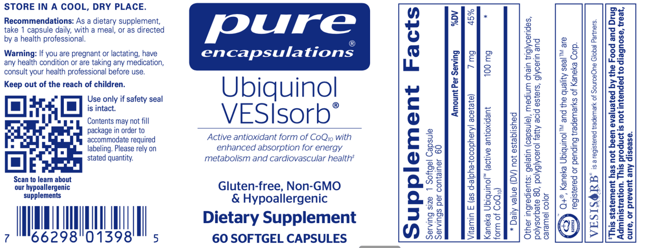 Ubiquinol VESIsorb 60 caps * Pure Encapsulations Supplement - Conners Clinic