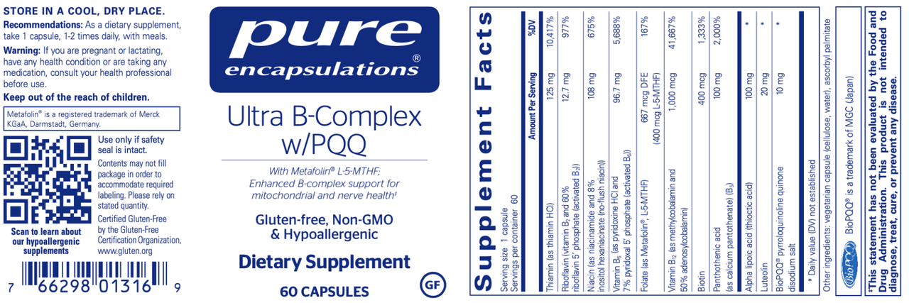 Ultra B-Complex w/ PQQ 60 vegcap * Pure Encapsulations Supplement - Conners Clinic