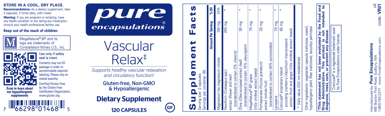 Vascular Relax 120 caps * Pure Encapsulations Supplement - Conners Clinic