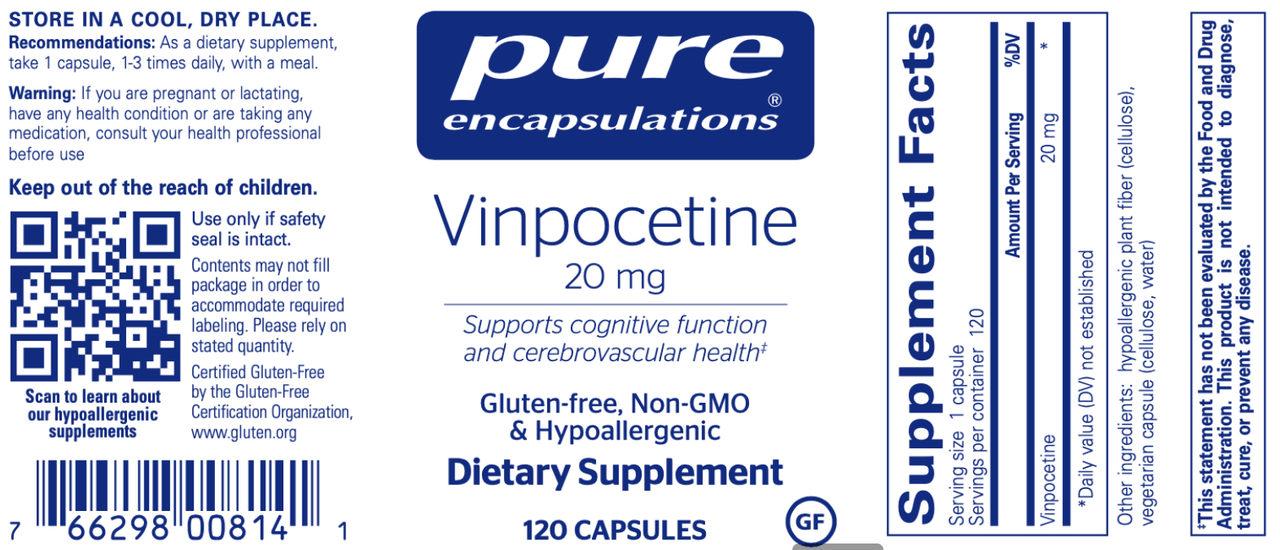 Vinpocetine 20 mg 120 vegcaps * Pure Encapsulations Supplement - Conners Clinic