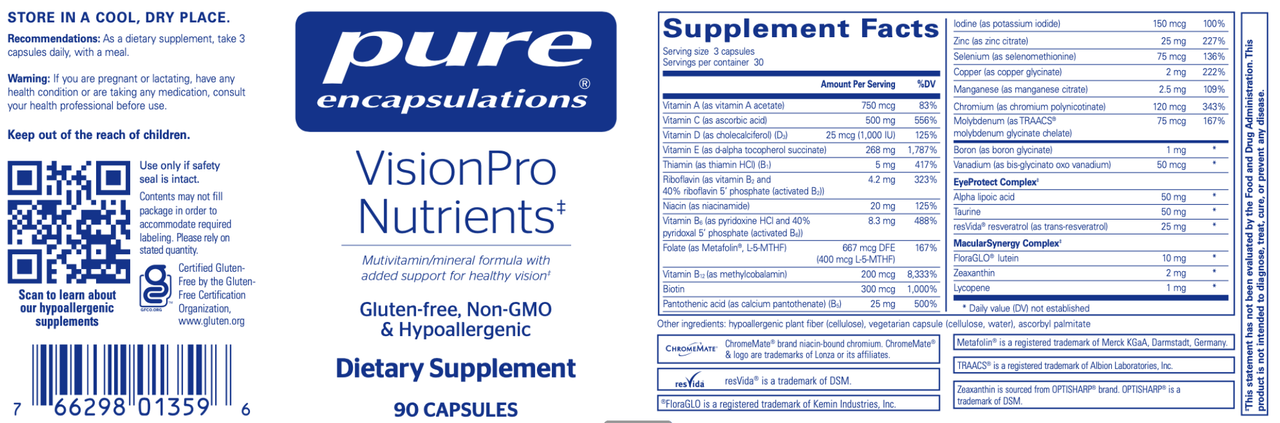 Vision Pro Nutrients 90 caps * Pure Encapsulations Supplement - Conners Clinic