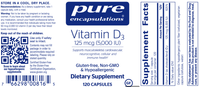 Thumbnail for Vitamin D3 5000 IU 120 vcaps * Pure Encapsulations Supplement - Conners Clinic