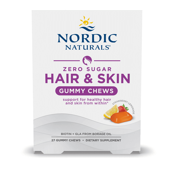 Zero Sugar Hair & Skin Strawberry Lemonade 27 Gummy Chews Nordic Naturals Supplement - Conners Clinic
